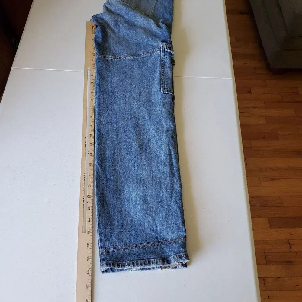 Jonathan Simkhai Payton Denim Cargo Jeans Mid Rise Straight Leg Zipper‎ Hem